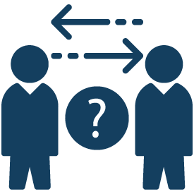 Icon for conflict coaching - two people and a question mark in between them